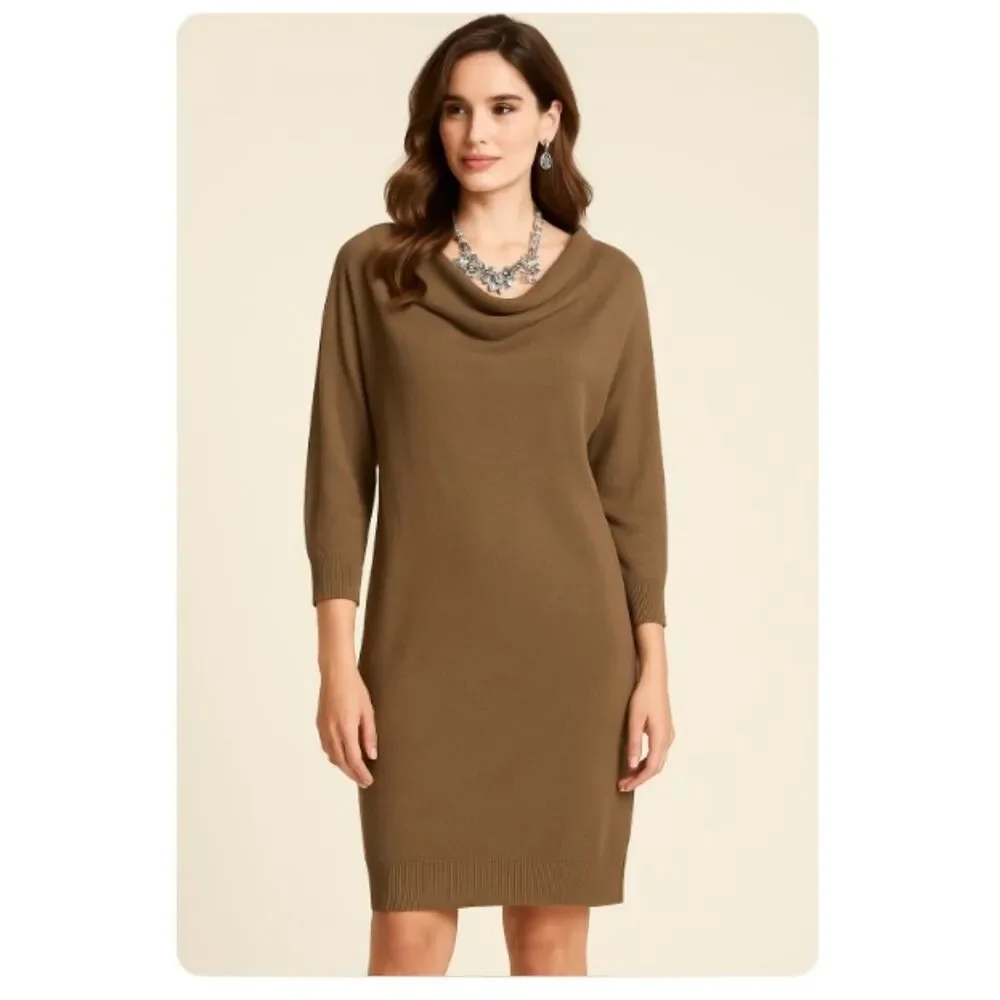 Michael Kors Sweater Dress Cowl Neck Zip Shoulders Womens Size M